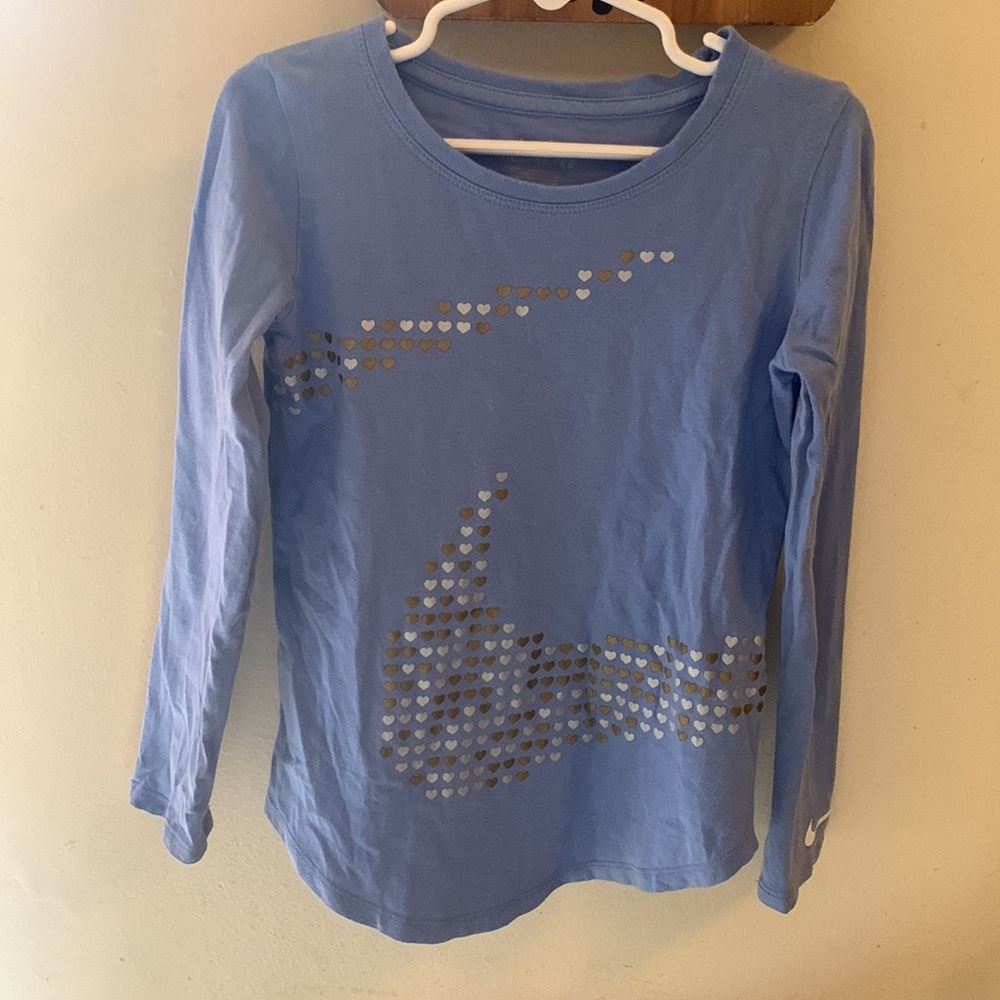 Light blue, long sleeve Nike shirt, size 6 in girls.